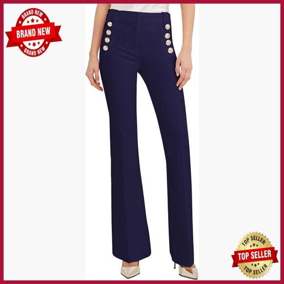Pants - High Waist Double Breasted Flared Sailor Trousers Pants with Hide Zipper